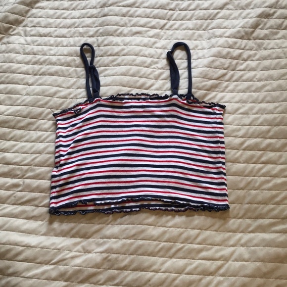 Blue, White, & Red Striped Ribbed Tank Top: Garage - Picture 2 of 4